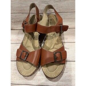 Alexis Bendel Ladies Cognac Brown Buckle Wedge Sandals Size 10